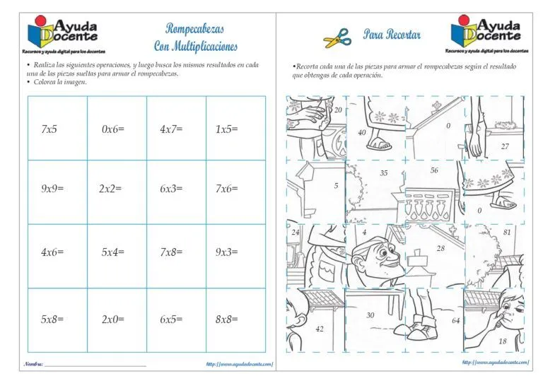 Rompecabezas de multiplicaciones para imprimir - AYUDA DOCENTE | Juegos matematicos para imprimir, Problemas matemáticos, Problemas de multiplicaciones Rompecabezas de multiplicaciones para imprimir - AYUDA DOCENTE | Juegos matematicos para imprimir, Problemas matemáticos, Problemas de multiplicaciones