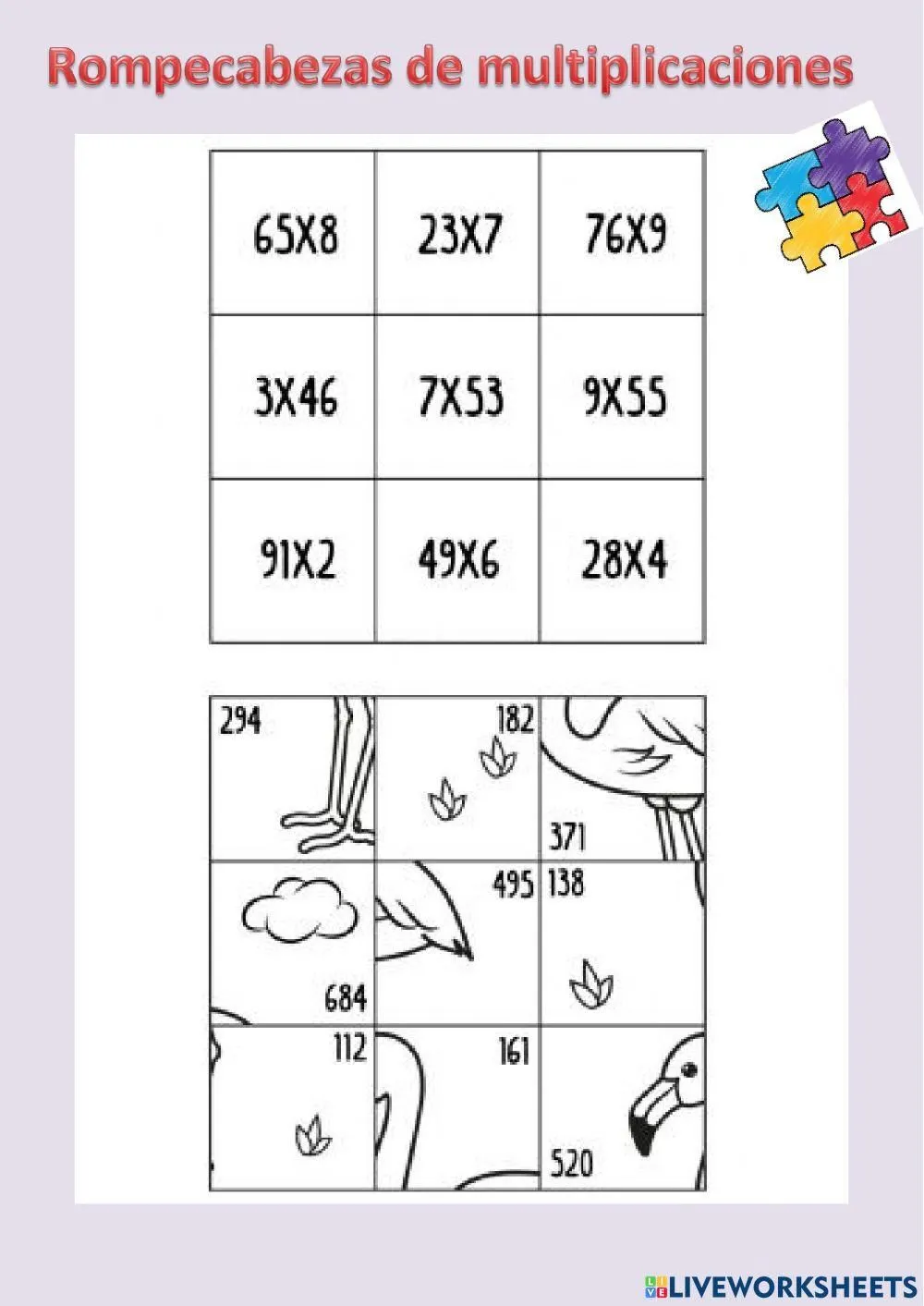 Rompecabezas de multiplicaciones interactive worksheet | Live Worksheets Rompecabezas de multiplicaciones interactive worksheet | Live Worksheets