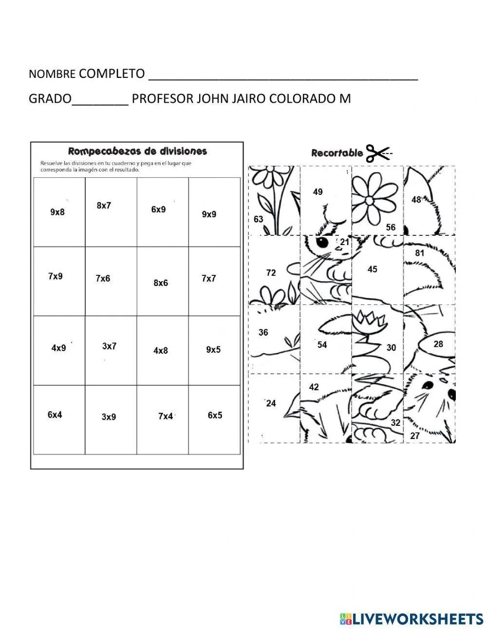 Rompecabezas de multiplicaciones worksheet | Live Worksheets Rompecabezas de multiplicaciones worksheet | Live Worksheets