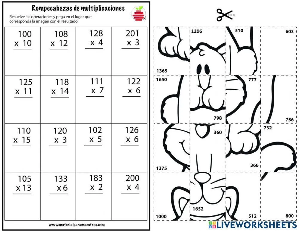 Rompecabezas multiplicaciones worksheet | Live Worksheets Rompecabezas multiplicaciones worksheet | Live Worksheets