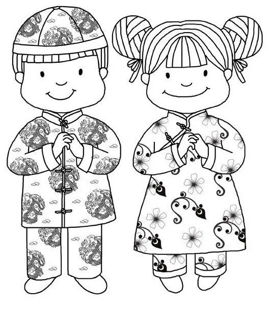 Pinto Dibujos: Ropa típica de China para colorear