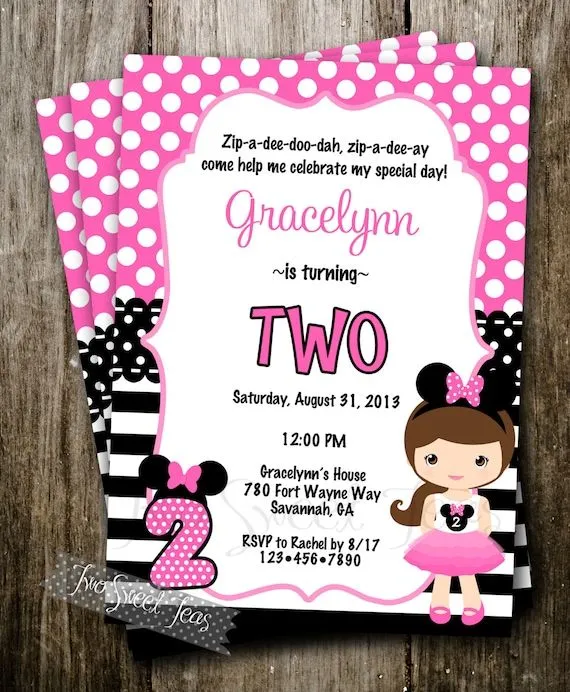 Rosa Minnie Mouse inspirado invitación Clubhouse por 2SweetTeas Rosa Minnie Mouse inspirado invitación Clubhouse por 2SweetTeas