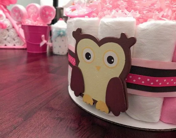 Rosa pastel de pañales buho un nivel Baby Shower por BabyBinkz Rosa pastel de pañales buho un nivel Baby Shower por BabyBinkz