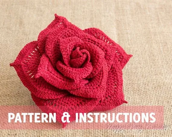 Rosa patrón de ganchillo ganchillo flor por HappyPattyCrochet