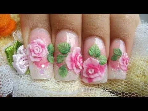 Como hacer rosas acrilicas en 3D relieve sobre uñas - YouTube