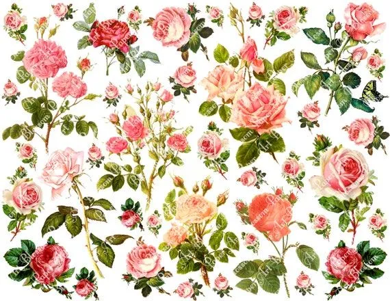 Rosas Rosas para Collage Decoupage Artesanías por blossompaperart Rosas Rosas para Collage Decoupage Artesanías por blossompaperart