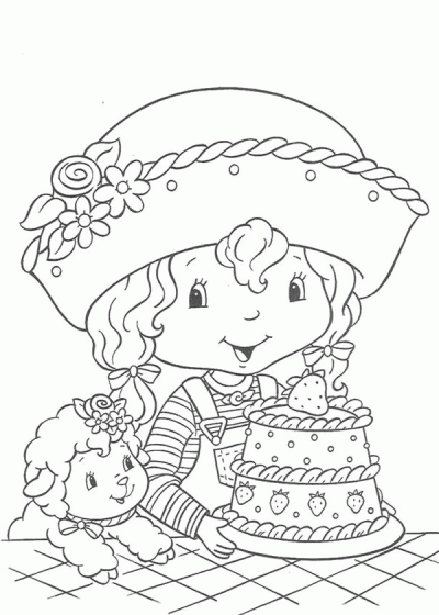 Dibujo de Rosita Fresita con un pastel. Dibujo para colorear de ... Dibujo de Rosita Fresita con un pastel. Dibujo para colorear de ...