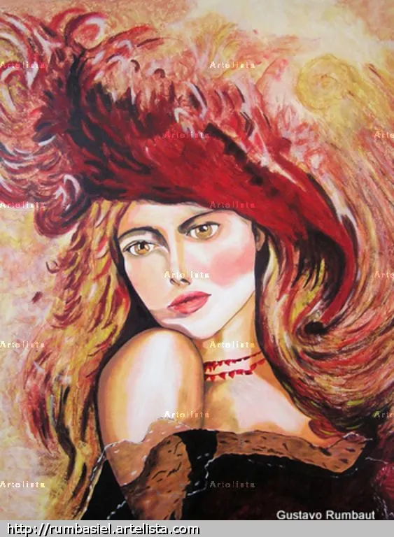 Rostro de mujer de época con sombrero Gustavo Rumbaut - Artelista.com