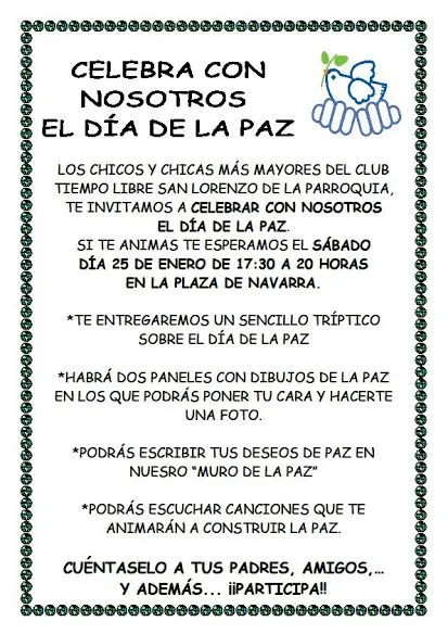 Este sábado Día de la paz por adelantado | Huesca en familia