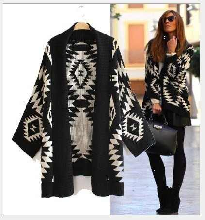 Sacón De Lana Geométrico, Blanco Y Negro, Abrigados | ROPA