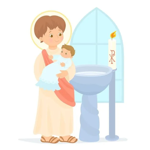 Sacramento del bautismo niño jesús bautiza a un bebé | Vector Premium