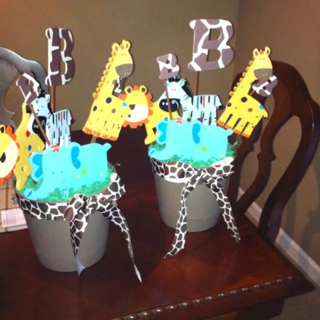 Boy Jungle Theme Baby Shower Centerpieces - use wooden animals ...