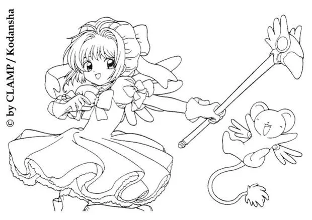 SAKURA coloring pages - Sakura the Card Captor and Kereberus SAKURA coloring pages - Sakura the Card Captor and Kereberus