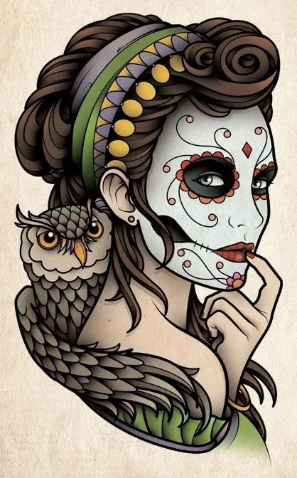 Sam Phillips Tattoo Art Flash ~ Dia de los Muertos Catrina with ... Sam Phillips Tattoo Art Flash ~ Dia de los Muertos Catrina with ...