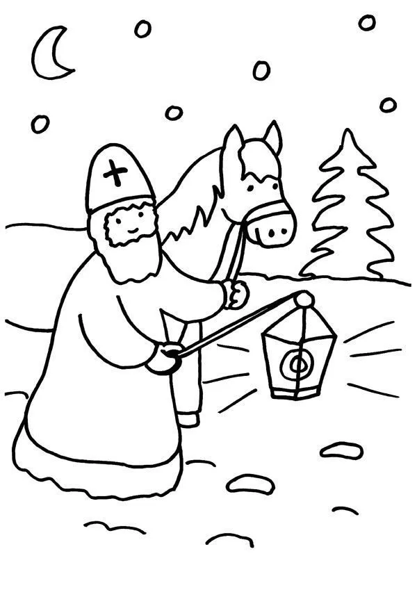 San Martín con linterna y caballo: dibujo para colorear e imprimir San Martín con linterna y caballo: dibujo para colorear e imprimir