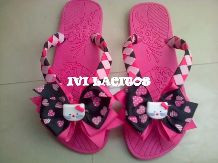 Sandalias decoradas con cinta o liston, Hello kitty | Sandalias ...