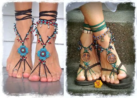 Sandalias descalzas: crochet, cuero, cadenas | diarioartesanal