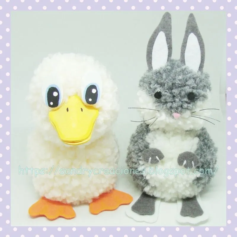 SanDryCreaciones: Animales con pompones: Conejo y Pato SanDryCreaciones: Animales con pompones: Conejo y Pato