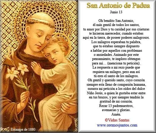 SANTORAL CATOLICO: Oraciones a San Antonio de Padua SANTORAL CATOLICO: Oraciones a San Antonio de Padua