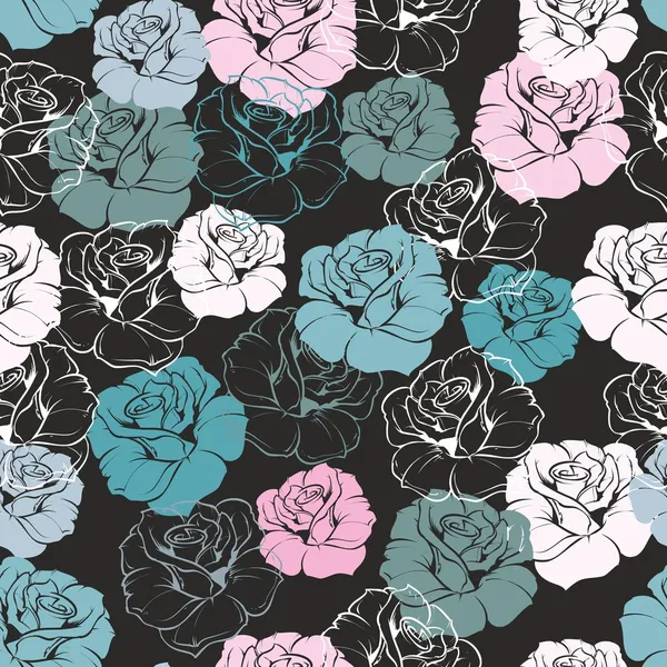 Seamless floral vector pattern with tile blue, green, white and ...