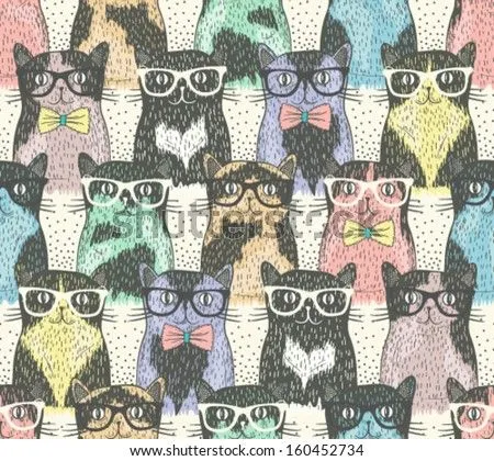 Seamless Pattern With Hipster Cute Cats For Children Ilustración ... Seamless Pattern With Hipster Cute Cats For Children Ilustración ...