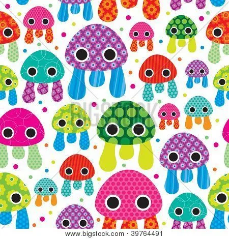 Seamless retro jelly fish kids pattern wallpaper background in ... Seamless retro jelly fish kids pattern wallpaper background in ...
