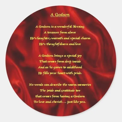 Seda roja - poema del ahijado pegatina redonda | Zazzle Seda roja - poema del ahijado pegatina redonda | Zazzle