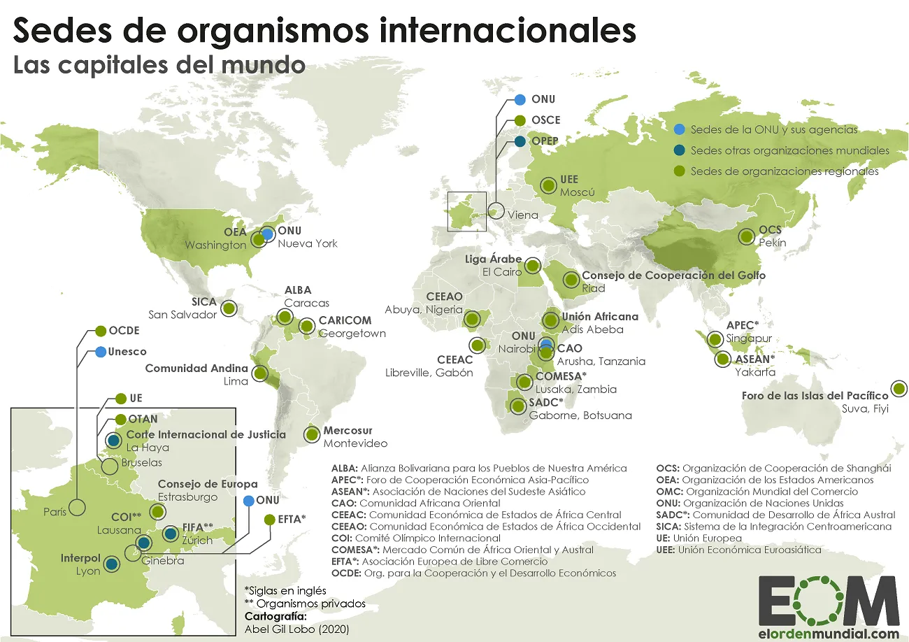 Dónde están las sedes de las organizaciones internacionales? - Mapas de El Orden Mundial - EOM Dónde están las sedes de las organizaciones internacionales? - Mapas de El Orden Mundial - EOM
