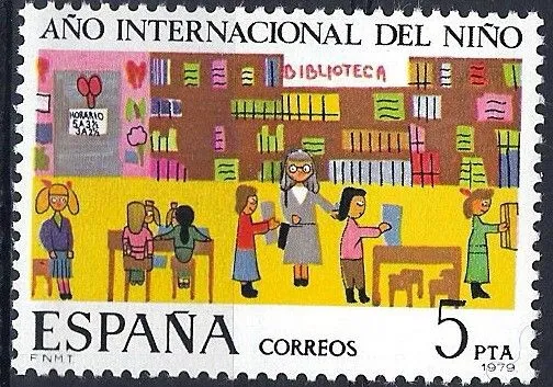 Sello: 2519 Año Internacional del niño. La Biblioteca, Dibujo ... Sello: 2519 Año Internacional del niño. La Biblioteca, Dibujo ...