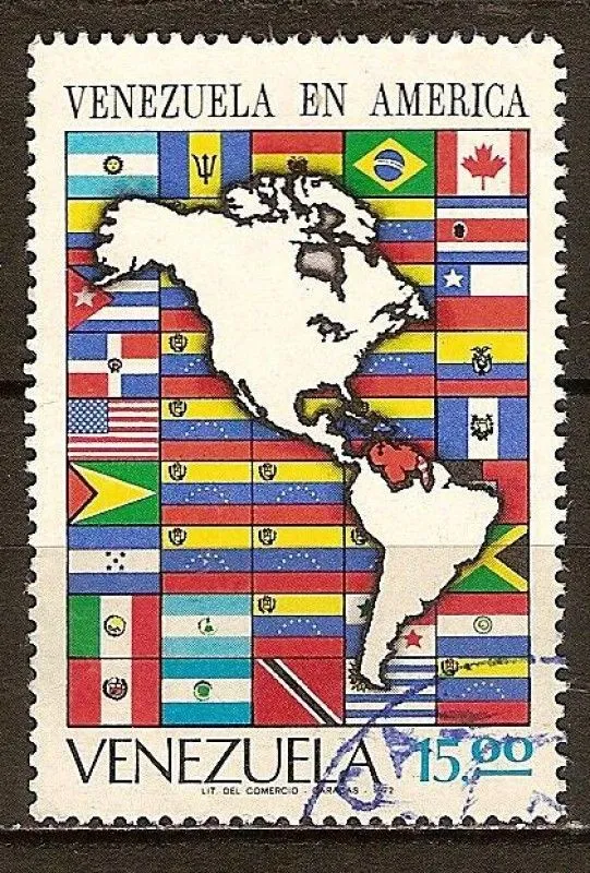 Sello: Venezuela en el continente americano. Mapa de las Américas ... Sello: Venezuela en el continente americano. Mapa de las Américas ...