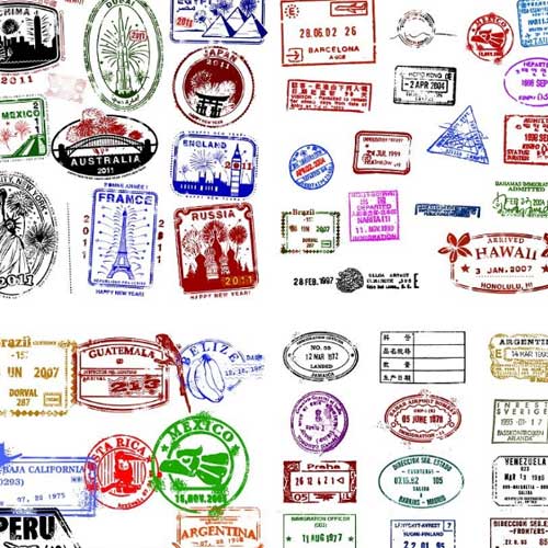 Sellos de pasaportes vectorizados para diseño gráfico