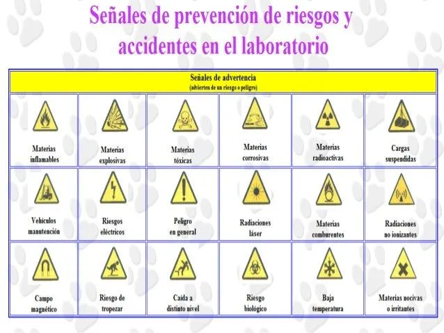 Señales de prevencion de riesgos y accidentes en el laboratorio