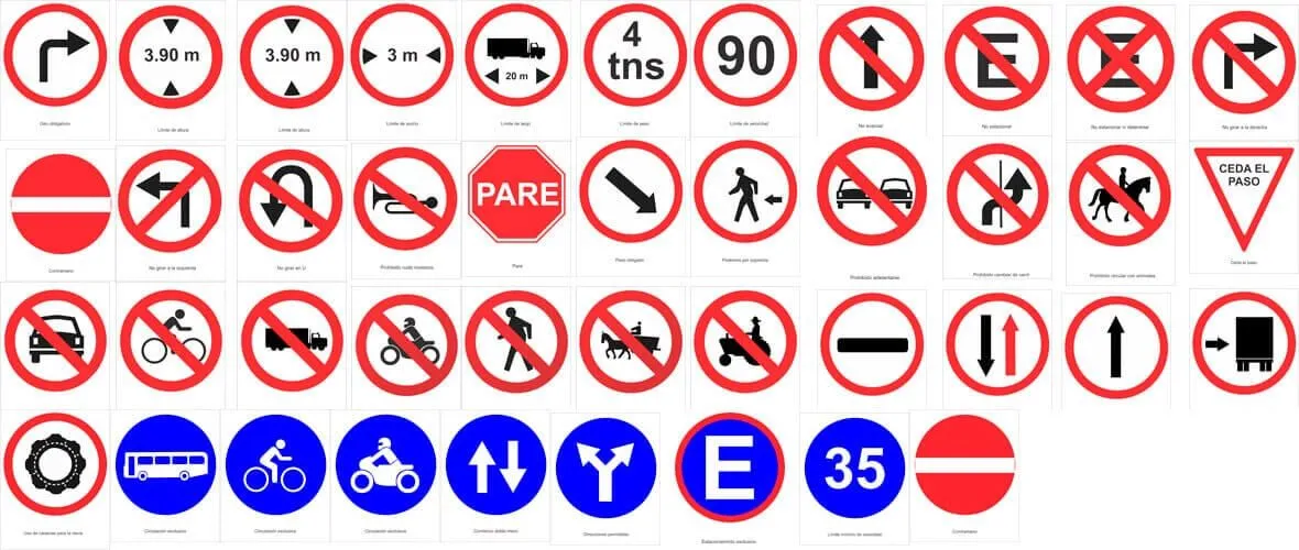 Señales de tránsito y viales. Significados, colores y formas