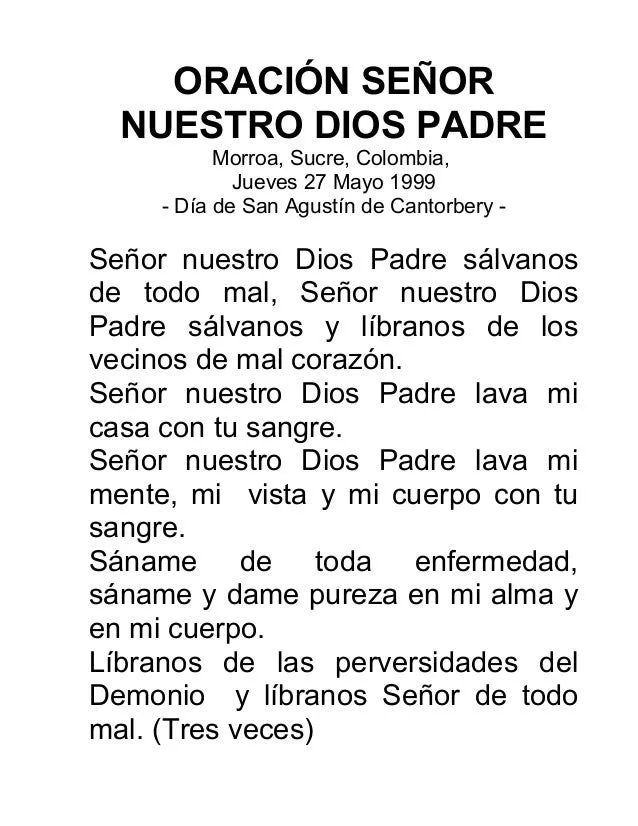 Señor Nuestro Dios Padre 27 mayo 1999 Oracion