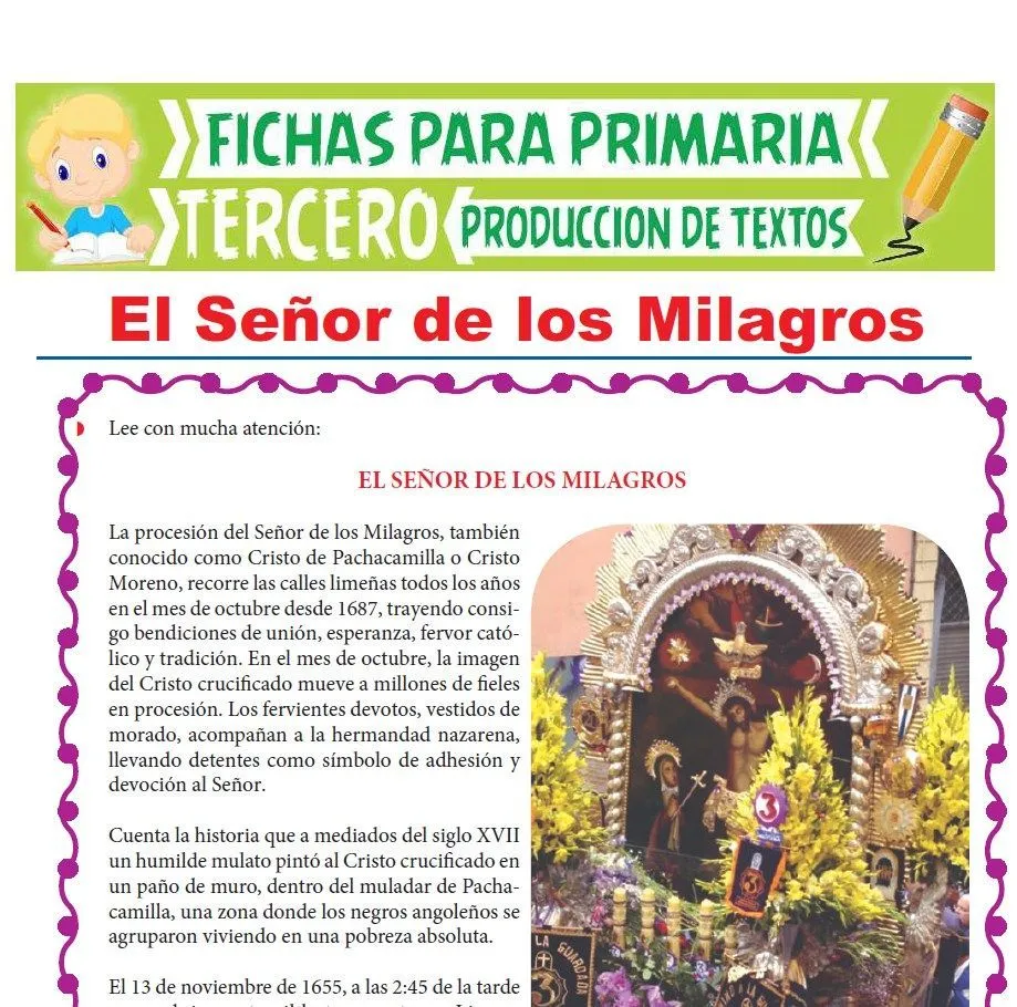 El Señor de los Milagros para Tercer Grado de Primaria