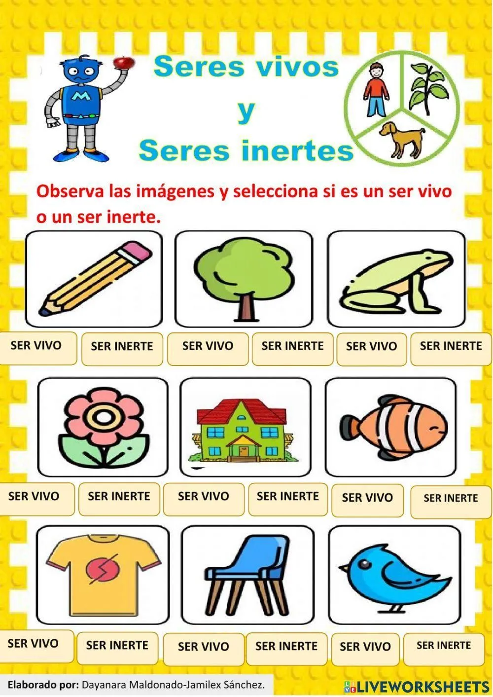 Seres vivoss y Seres inertes worksheet | Live Worksheets