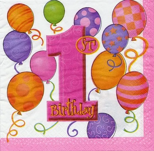 Servilleta grande de primer cumpleaños niña - MundoGlobo Servilleta grande de primer cumpleaños niña - MundoGlobo