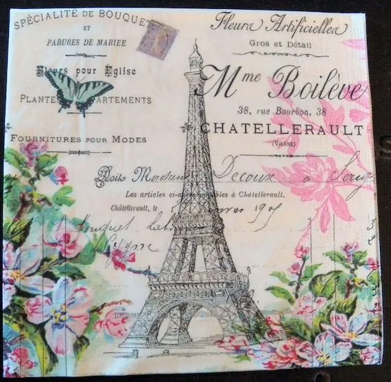 4 Servilletas de papel decoupage Torre Eiffel por Chiarotino 4 Servilletas de papel decoupage Torre Eiffel por Chiarotino
