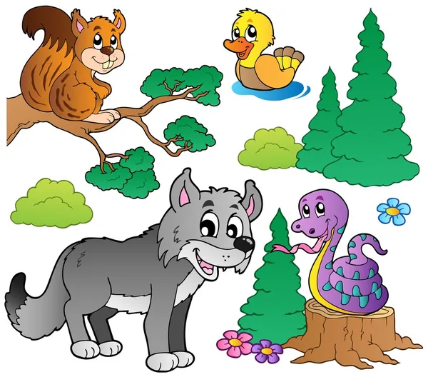 Set de animales del bosque de dibujos animados — Vector stock ... Set de animales del bosque de dibujos animados — Vector stock ...
