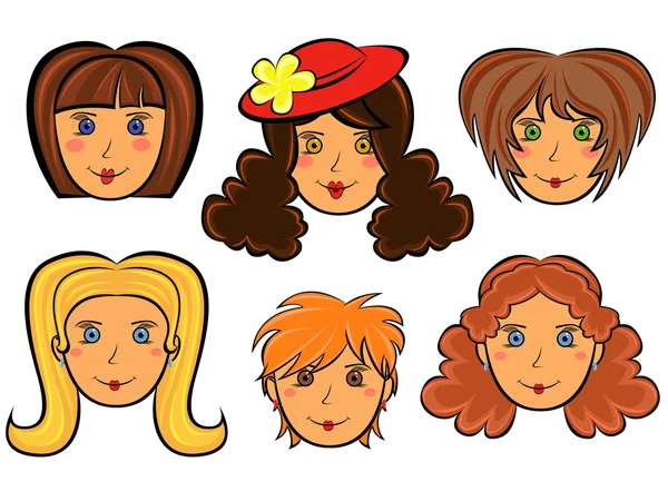 Set de seis caras de mujeres de dibujos animados — Vector stock ... Set de seis caras de mujeres de dibujos animados — Vector stock ...
