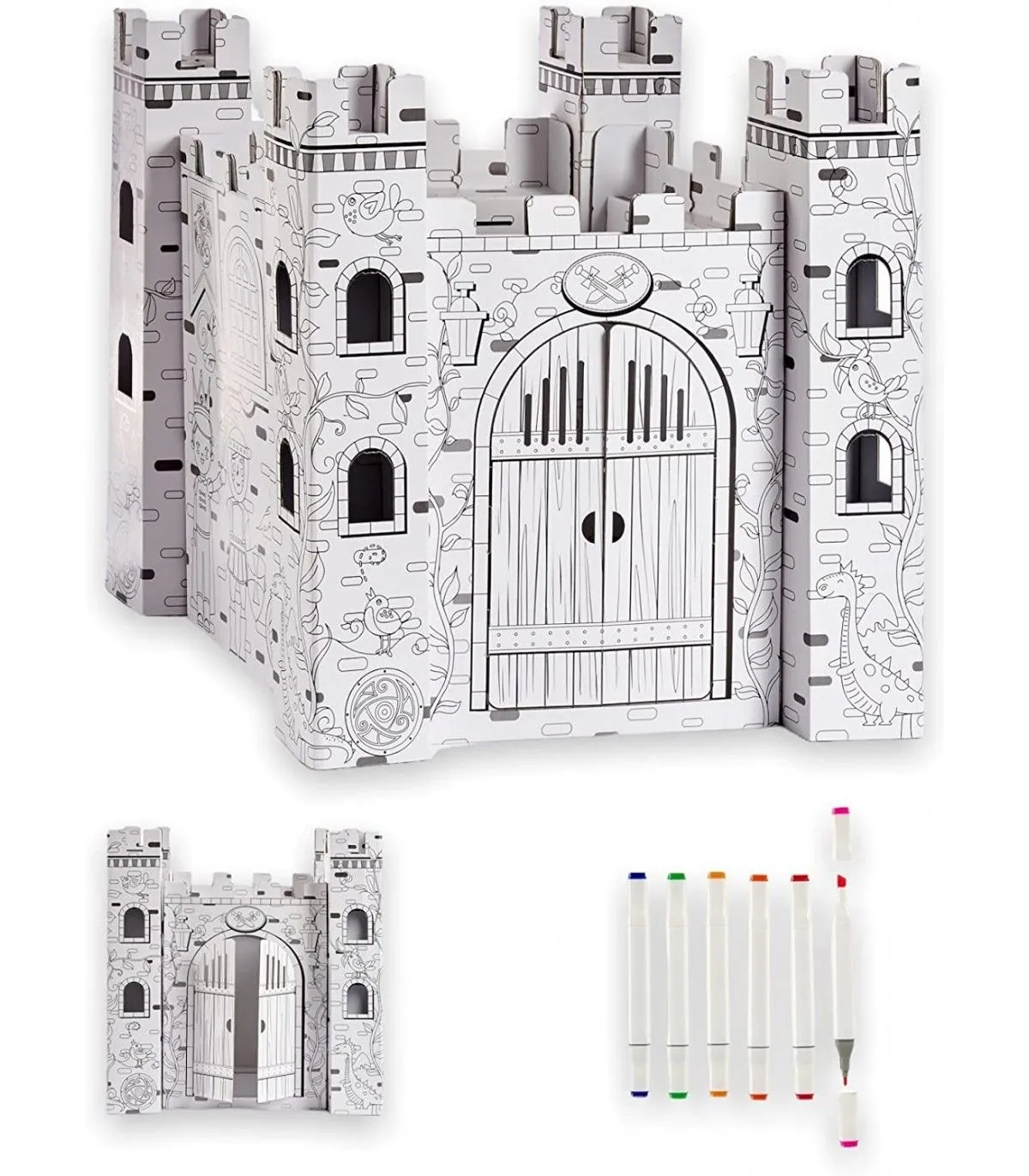 Set Colorear con 6 Rotuladores, Maqueta de Castillo, Cartón Resistente,  Facil de Montar (Castillo)