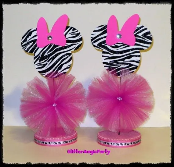 SET DE 2 Minnie Mouse Zebra Centros de Mesa / por GlitterMagic23s SET DE 2 Minnie Mouse Zebra Centros de Mesa / por GlitterMagic23s