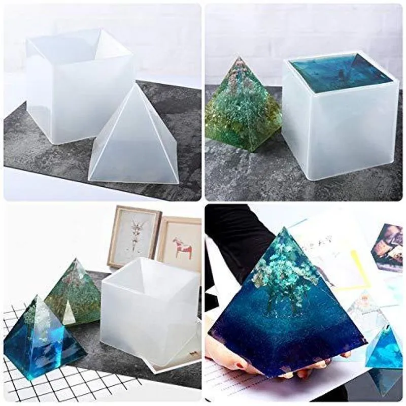 Set de 2 moldes de silicona para resina modelo Piramide de 15cms. incluye  contramolde de plastico LETS RESIN