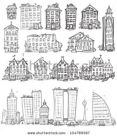 Set of hand drawn houses, doodled city, town doodles | Dibujos ... Set of hand drawn houses, doodled city, town doodles | Dibujos ...