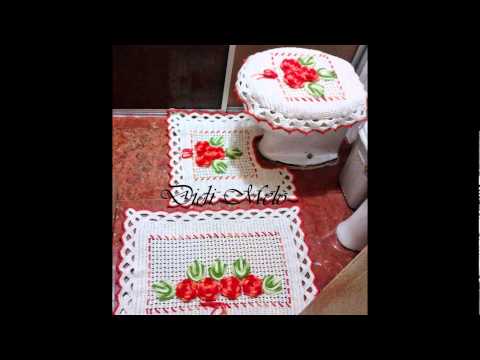 Sets de baño, crochet y tela - YouTube