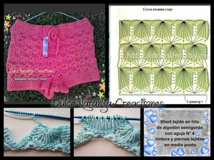 Short tejido en crochet en hilo de algodón medio color coral ... Short tejido en crochet en hilo de algodón medio color coral ...