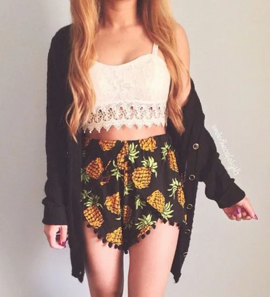 Shorts: ananas, short, shirt, sweater, orange, black, pineapple ...