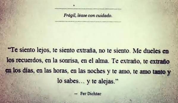 Te siento lejos, te siento extraña, no te siento. Me dueles en los ... Te siento lejos, te siento extraña, no te siento. Me dueles en los ...