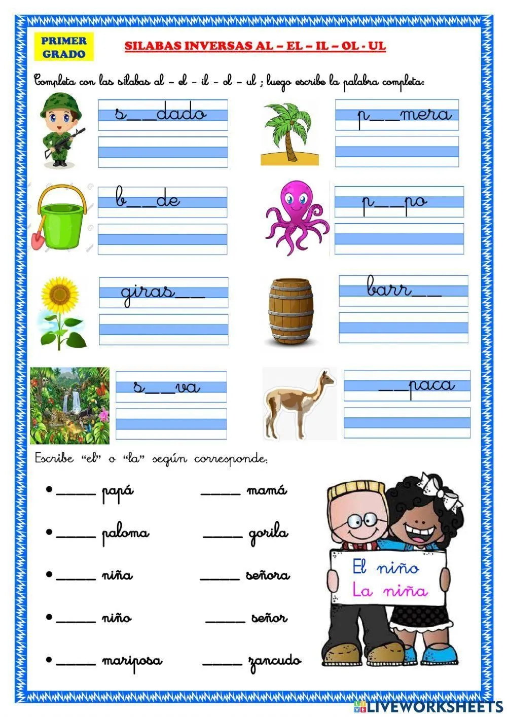 Sílabas inversas al - el - il- ol- ul worksheet | Live Worksheets