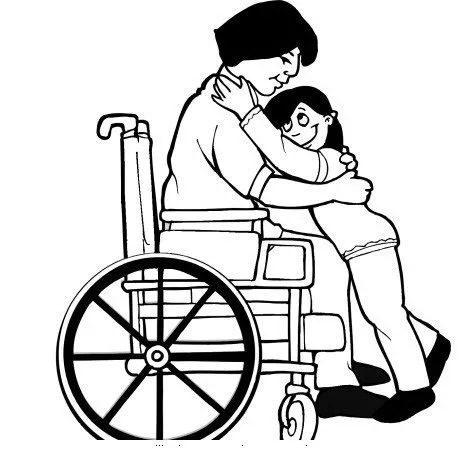 COLOREA TUS DIBUJOS: Mamá en silla de ruedas abrazando a hija COLOREA TUS DIBUJOS: Mamá en silla de ruedas abrazando a hija